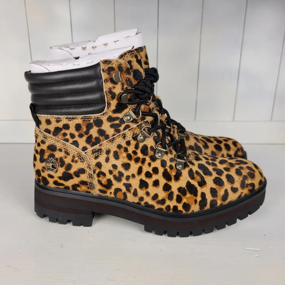 NWT Timberland London Square Leopard Print Calf Hair Mid Hiker Safari Boots - Picture 13 of 15